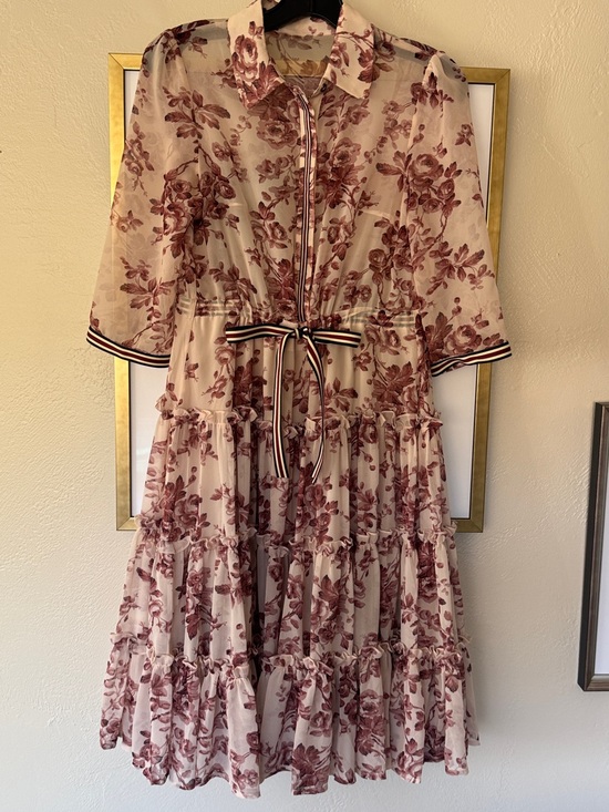 Dresses & Skirts - Floral Tiered Dress with Ribbon Tie- Blush & Rose